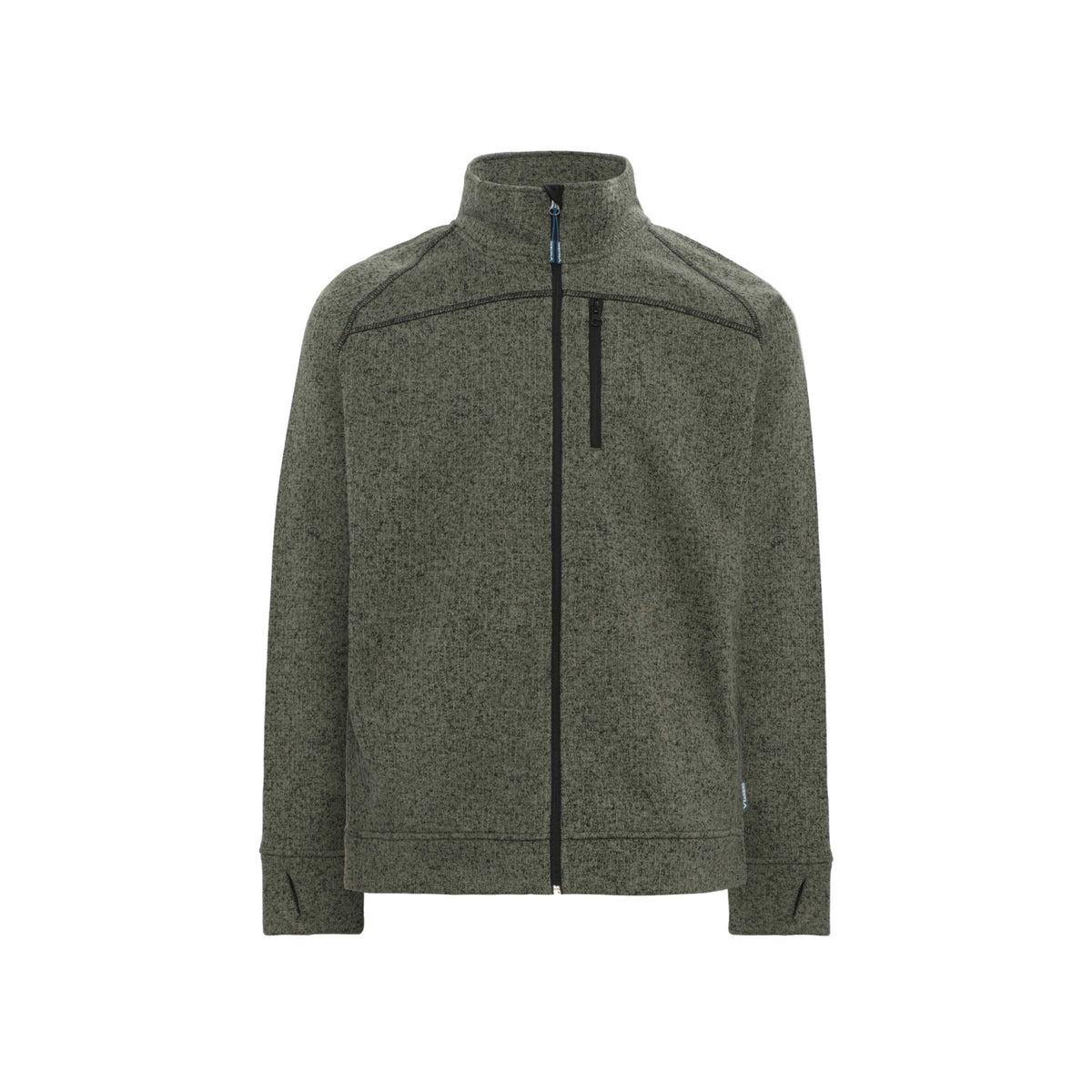Front of Rainbird Elnath Recycled Knit Jacket in Olive Marle