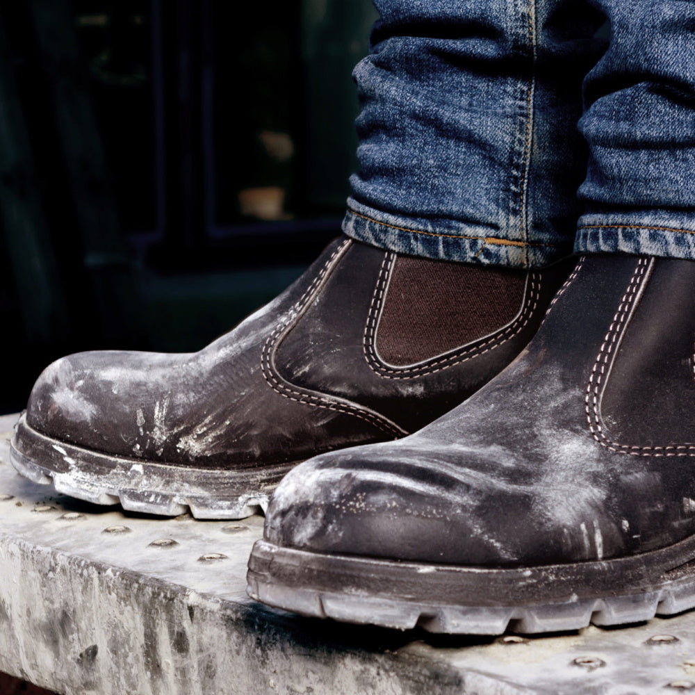 Redback Bobcat Soft Toe Elastic Sided Work Boots being worn by worker