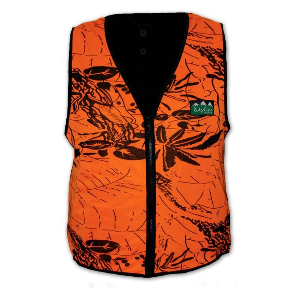 Front view of Ridgeline Zip Vest in Blaze Orange Camo print