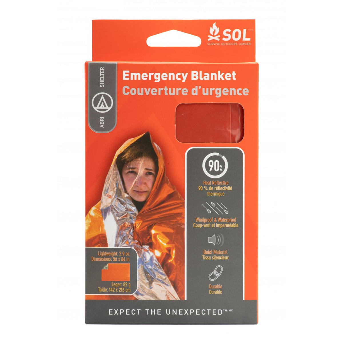 Front of SOL Emergency Blanket box