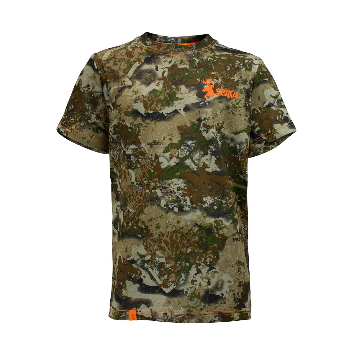 Front of Spika Kids Trail Short Sleeve T-Shirt in Biarri Camo