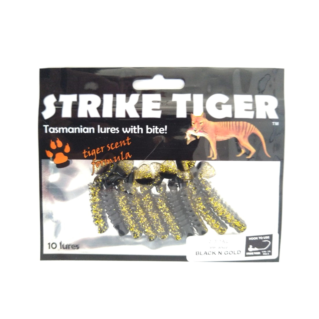 Strike Tiger Lure T-Tail Pro Series (2 Inch X 10 Pack) Black N Gold