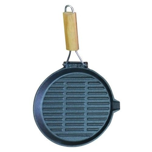 Supex Cast Iron Round Griddle Pan with Folding Handle 