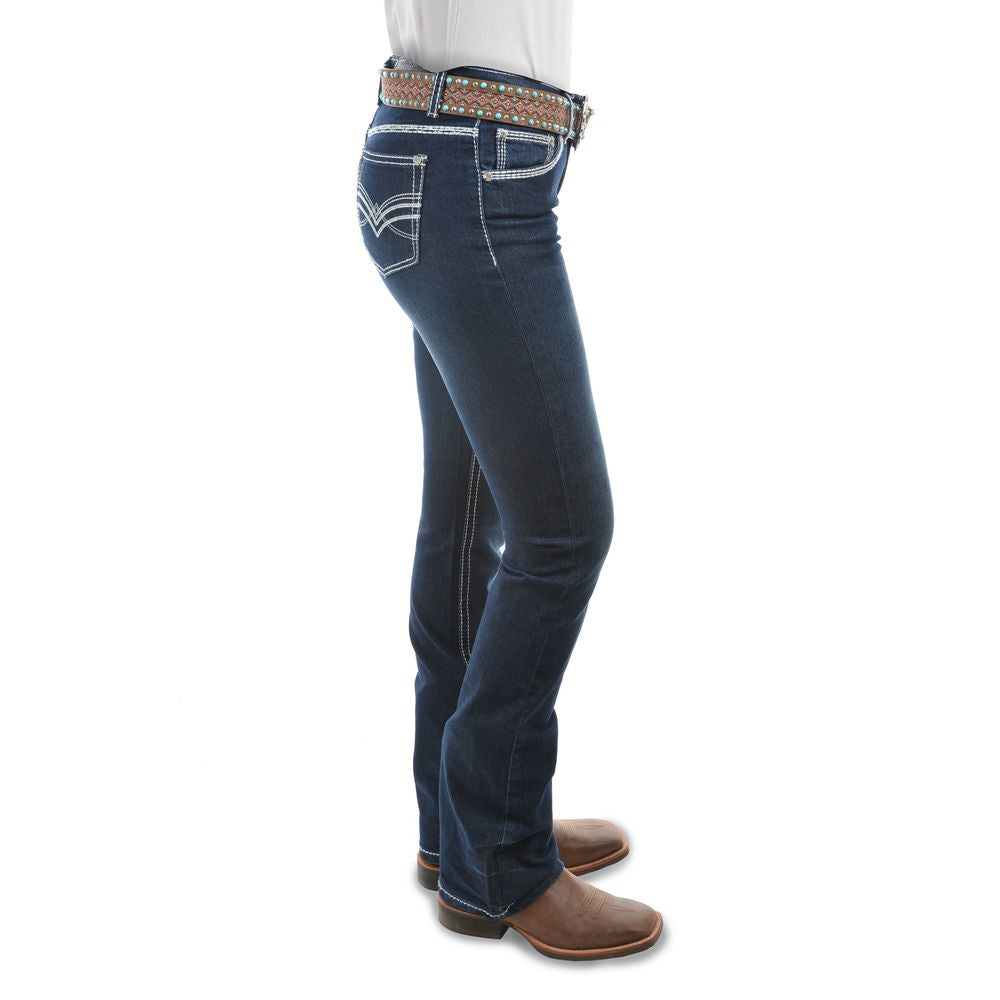 Side view of Pure Western Women's Hannah Bootcut Jeans in Midnight