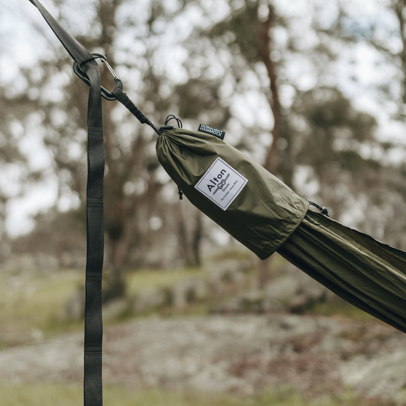 The attached end of Alton Goods Ultralight Hammock