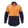 Hard Yakka Hi Vis Two Tone Cotton Drill Long Sleeve Shirt Orange/Navy