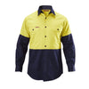 Hard Yakka Hi Vis Two Tone Cotton Drill Long Sleeve Shirt Yellow/Navy