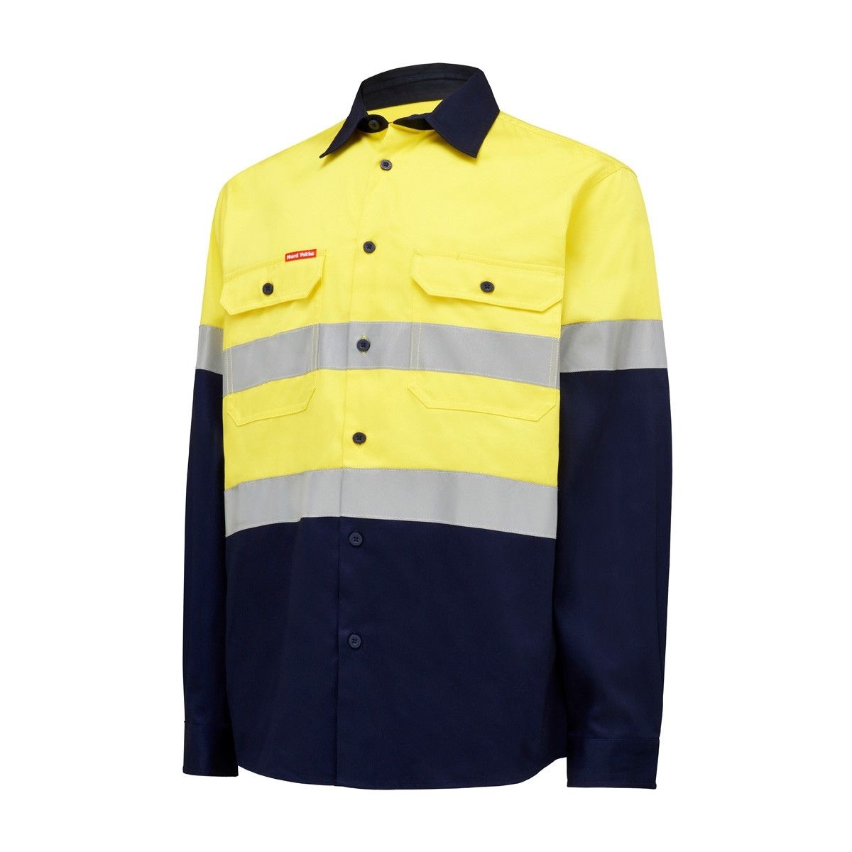 Hard Yakka Core Hi-Vis Two Tone Drill Long Sleeve Shirt With Tape in Yellow & Navy