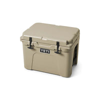 Front angle view of Yeti Tundra 35 in Tan
